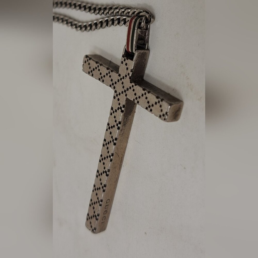 Gucci Diamantissima Cross Necklace 925 Silver Jewelry Unisex Italy - Picture 8 of 16